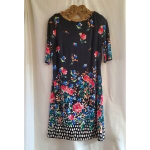 ELIZA J NEW YORK Dress Women's Size 6 Short Sleeved Black Floral Zip Closure